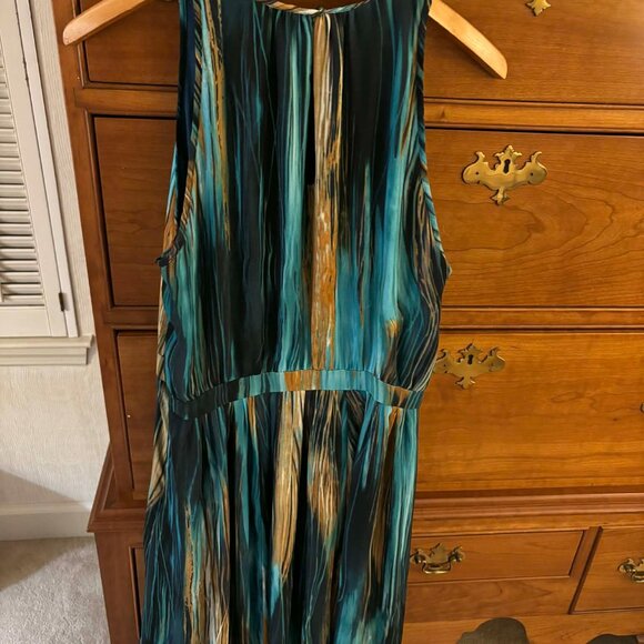 Anthropologie - Paper Crown "Rivier" Blue Multi-colored Maxi Dress, Size 10 - Picture 3 of 4
